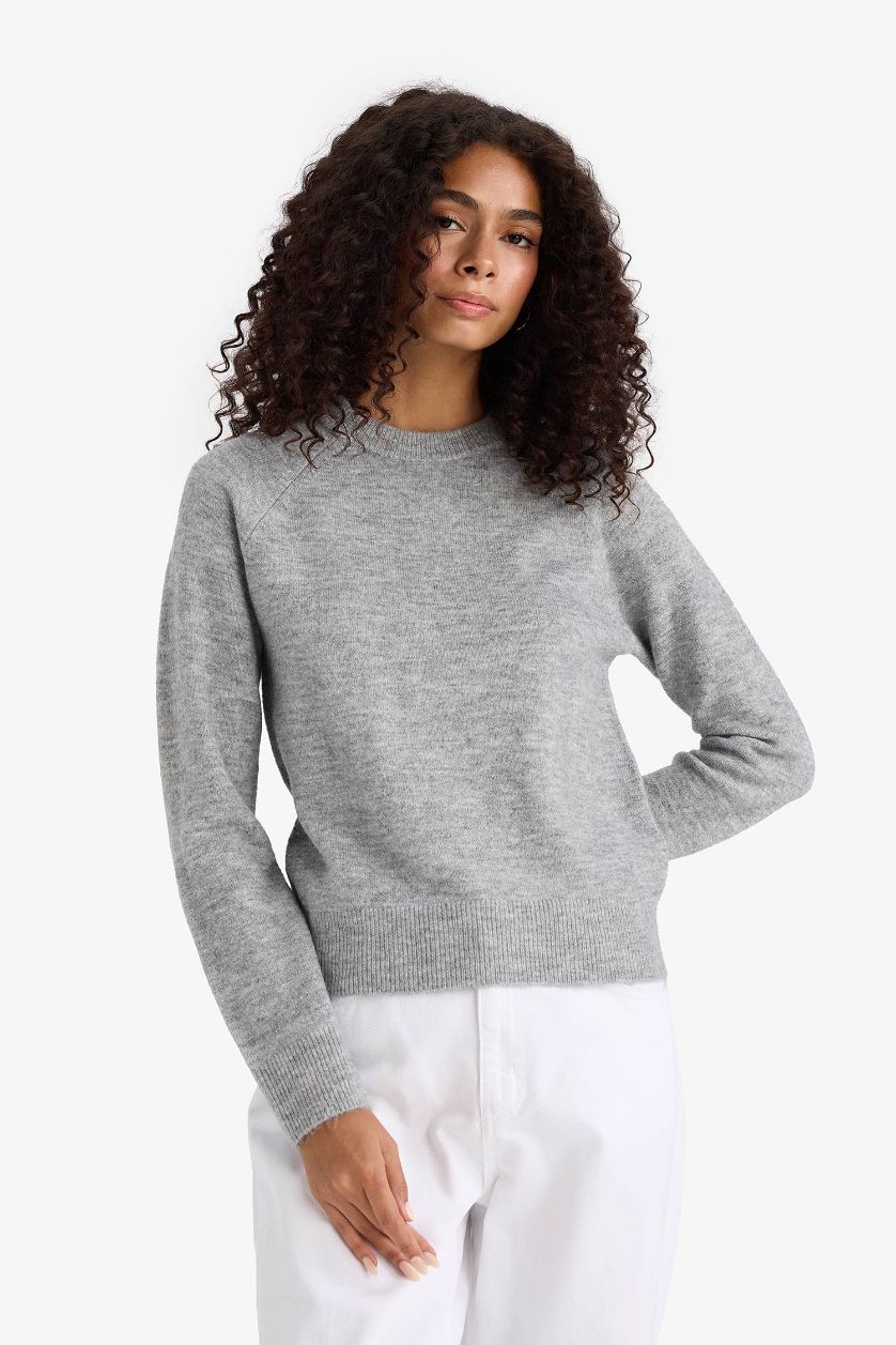 Woman Light Grey Regular Fit Basic Soft Touch Soft Knit Pullover