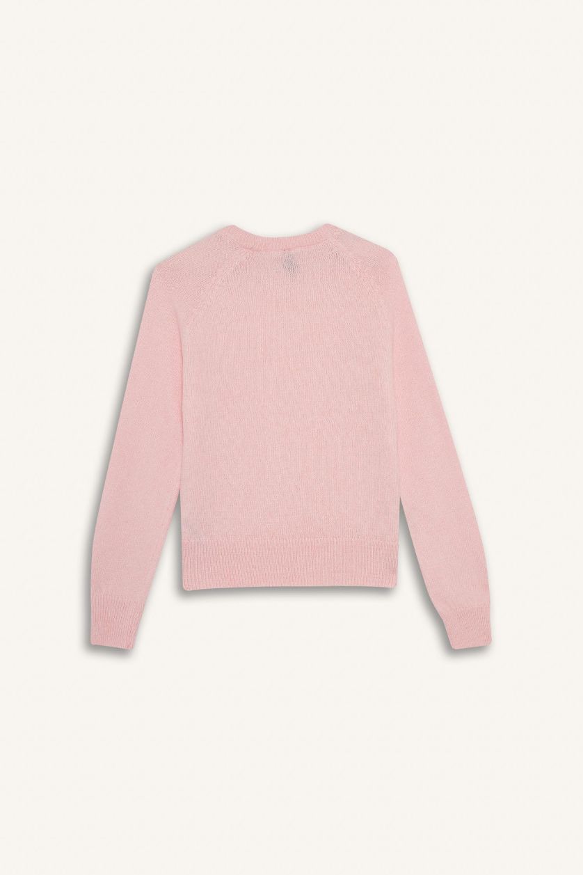 حريمي زهري بلوفر تريكو بيزك ملمس ناعم قصة عادية برقبة مستديرة