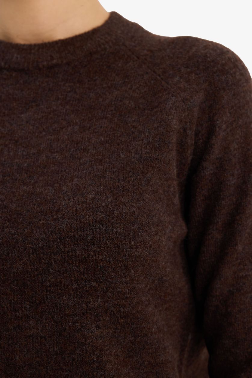 نساء بني بلوز صوف قصة عادية بياخة مستديرة