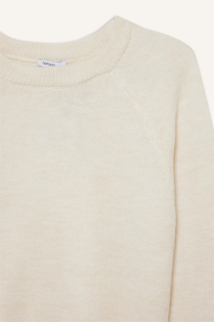 Kadın Ekru Regular Fit Bisiklet Yaka Basic Düz Soft Touch Yumuşak Triko Kazak