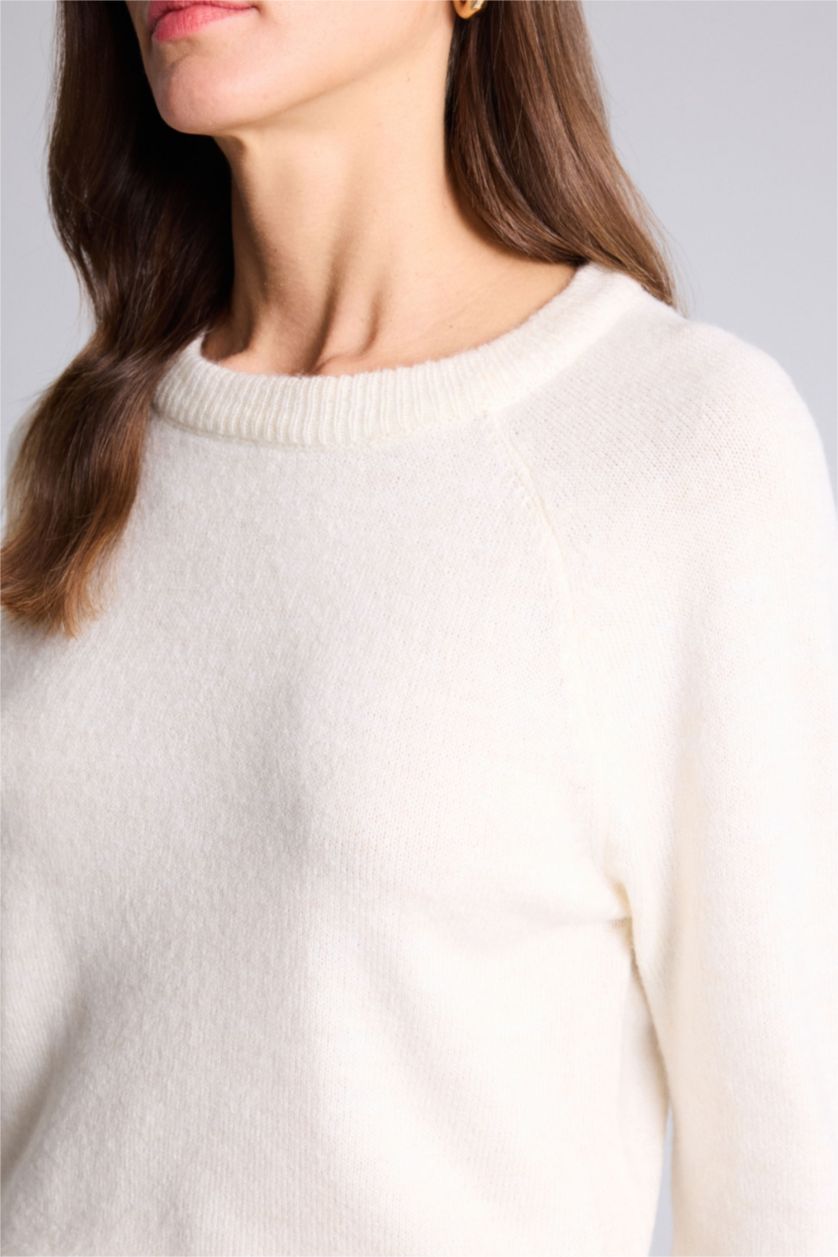 Kadın Ekru Regular Fıt Basıc Yumuşak Triko Kazak