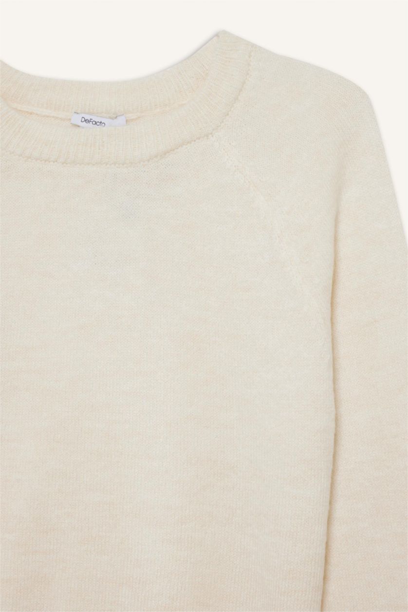 Kadın Ekru Regular Fıt Basıc Yumuşak Triko Kazak