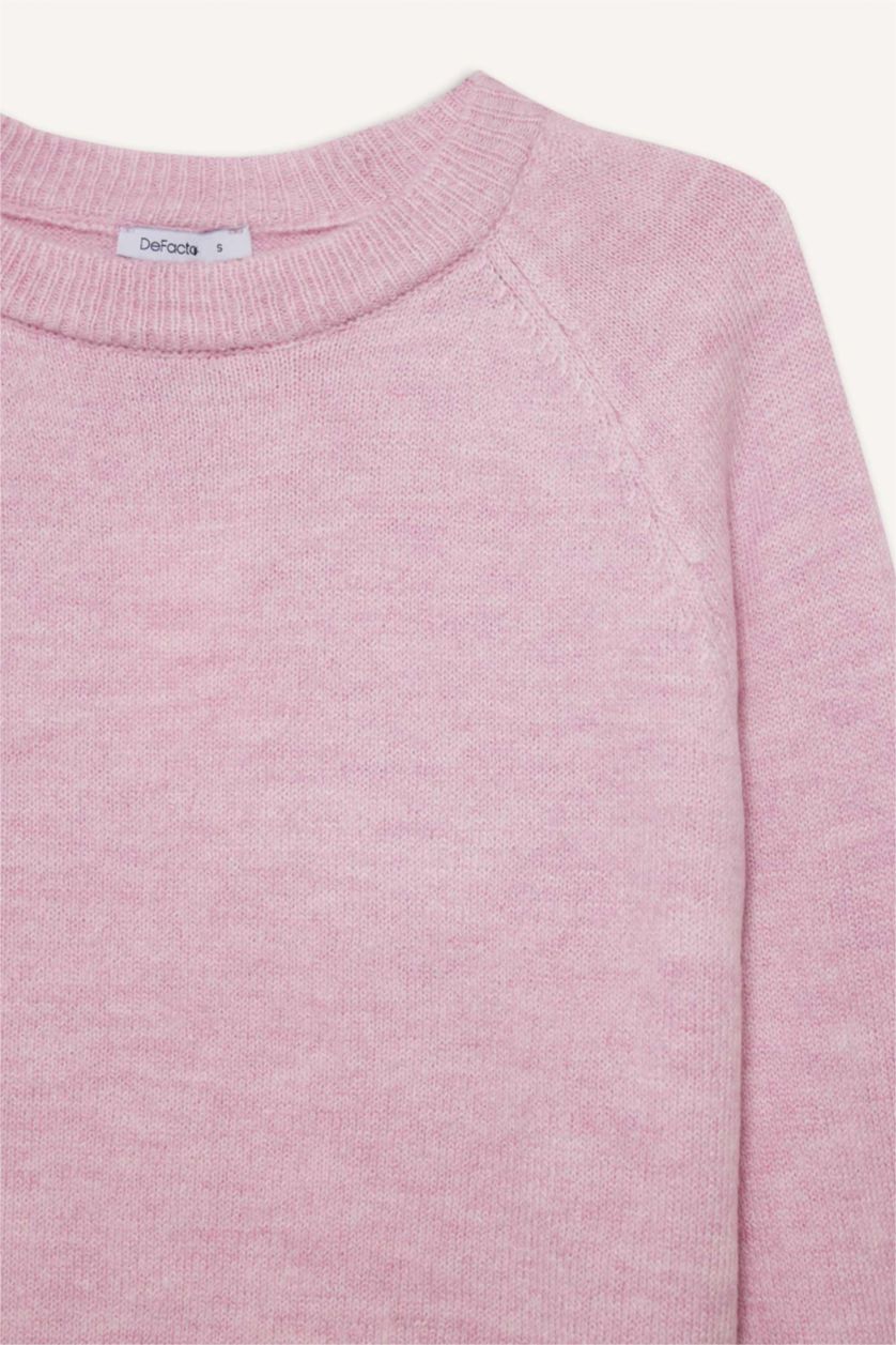 Kadın Açık Pembe Regular Fit Bisiklet Yaka Basic Düz Soft Touch Yumuşak Triko Kazak