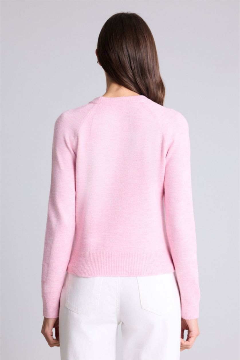 Kadın Açık Pembe Regular Fıt Basıc Yumuşak Triko Kazak