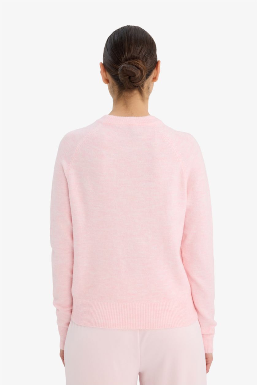 Woman Pink Regular Fit Crew Neck Pullover