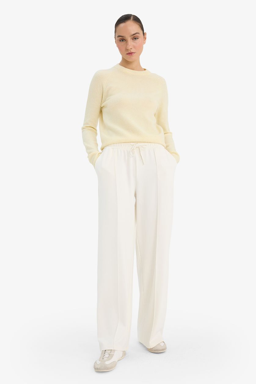 Woman Light Yellow Regular Fit Crew Neck Pullover