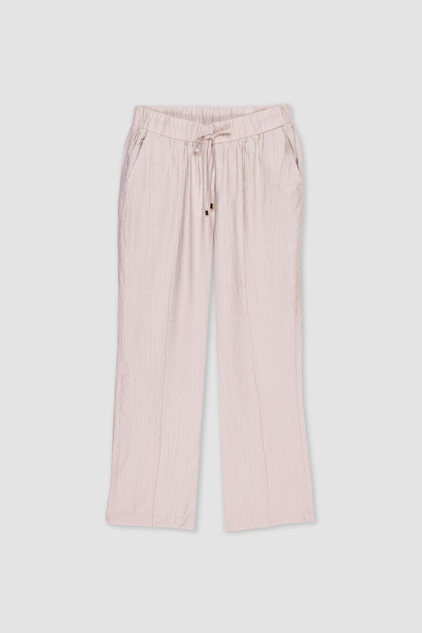 WOMAN Light Stone Straight Fit Crinkle Fabric Trousers