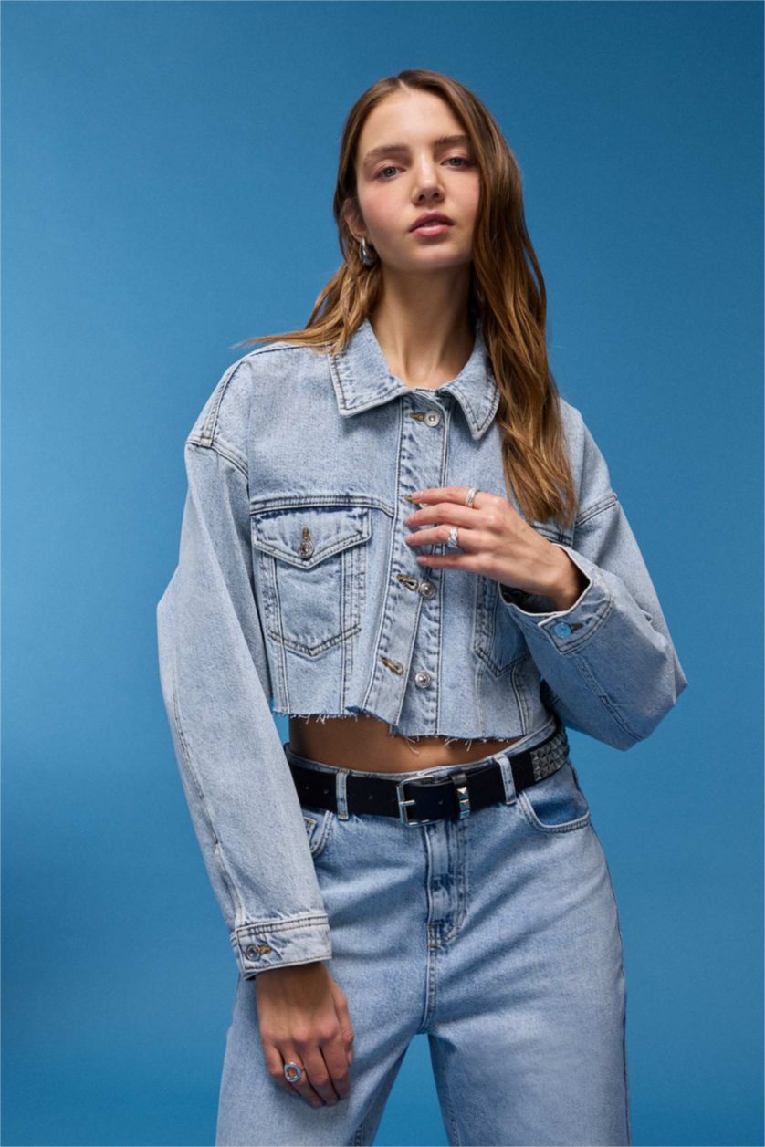 WOMAN Light Blue Crop Denim Jacket
