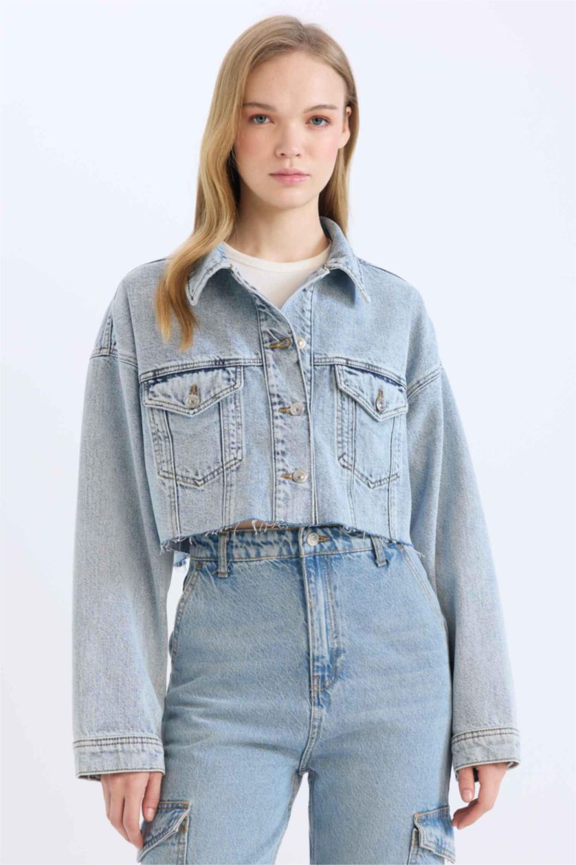 WOMAN Light Blue Crop Denim Jacket