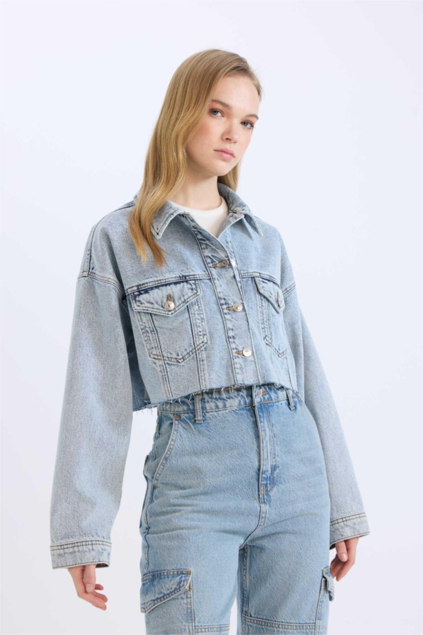 WOMAN Light Blue Crop Denim Jacket