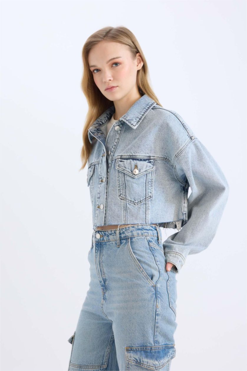 WOMAN Light Blue Crop Denim Jacket