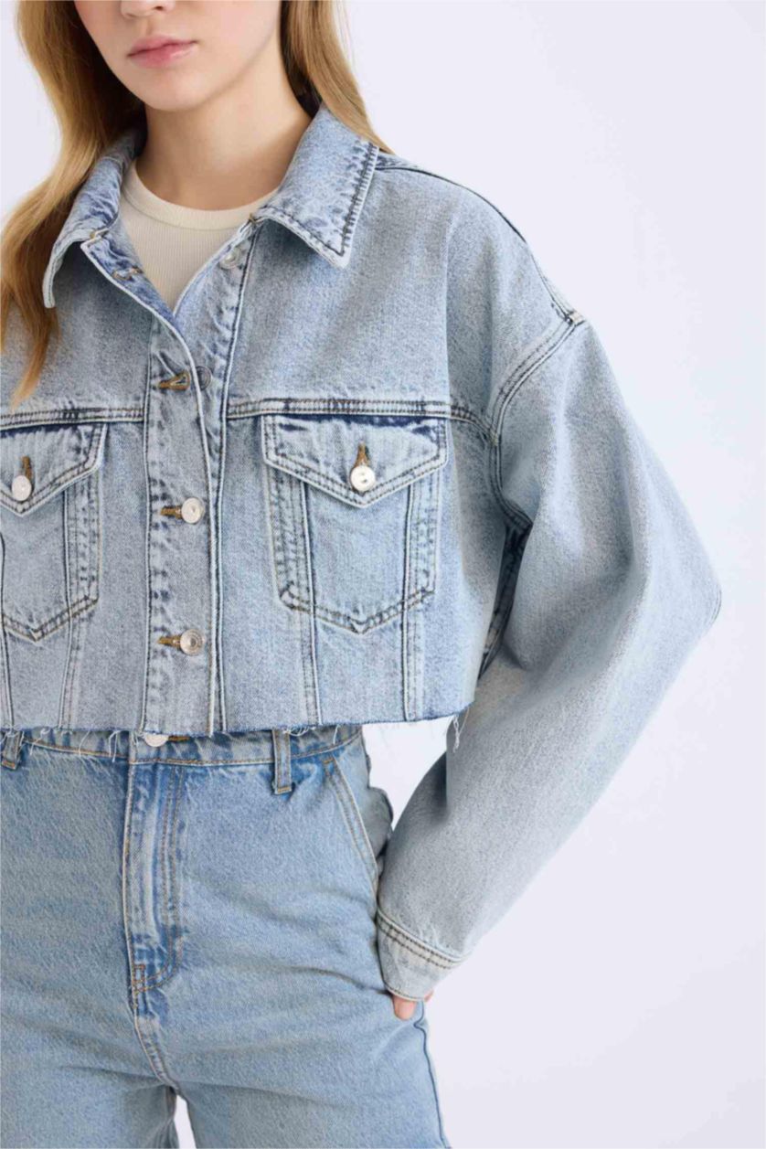 WOMAN Light Blue Crop Denim Jacket