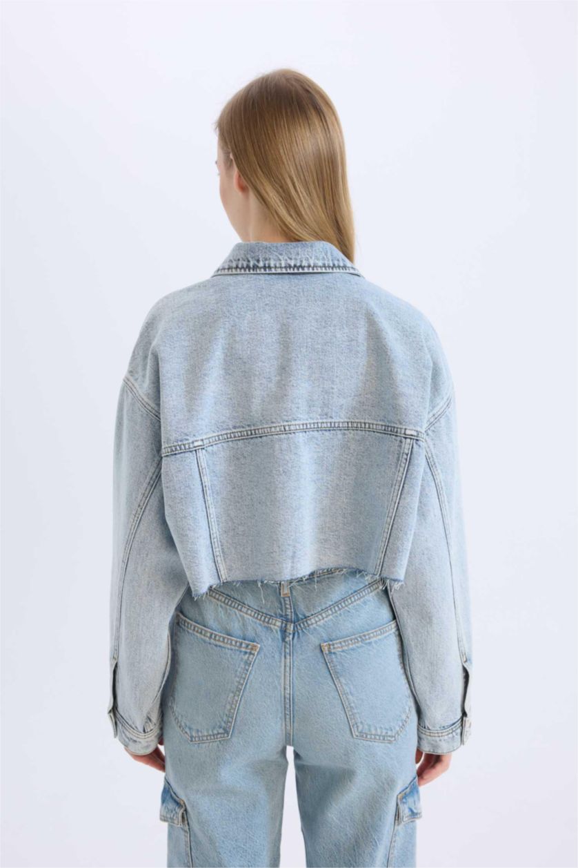 WOMAN Light Blue Crop Denim Jacket