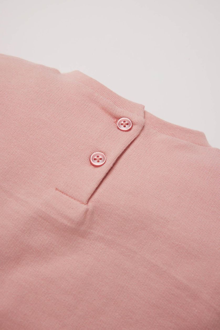 Kız Bebek Gülkurusu 2'li Takım Sweatshirt Unicorn Baskılı Beli Lastikli Alt Kız Bebek