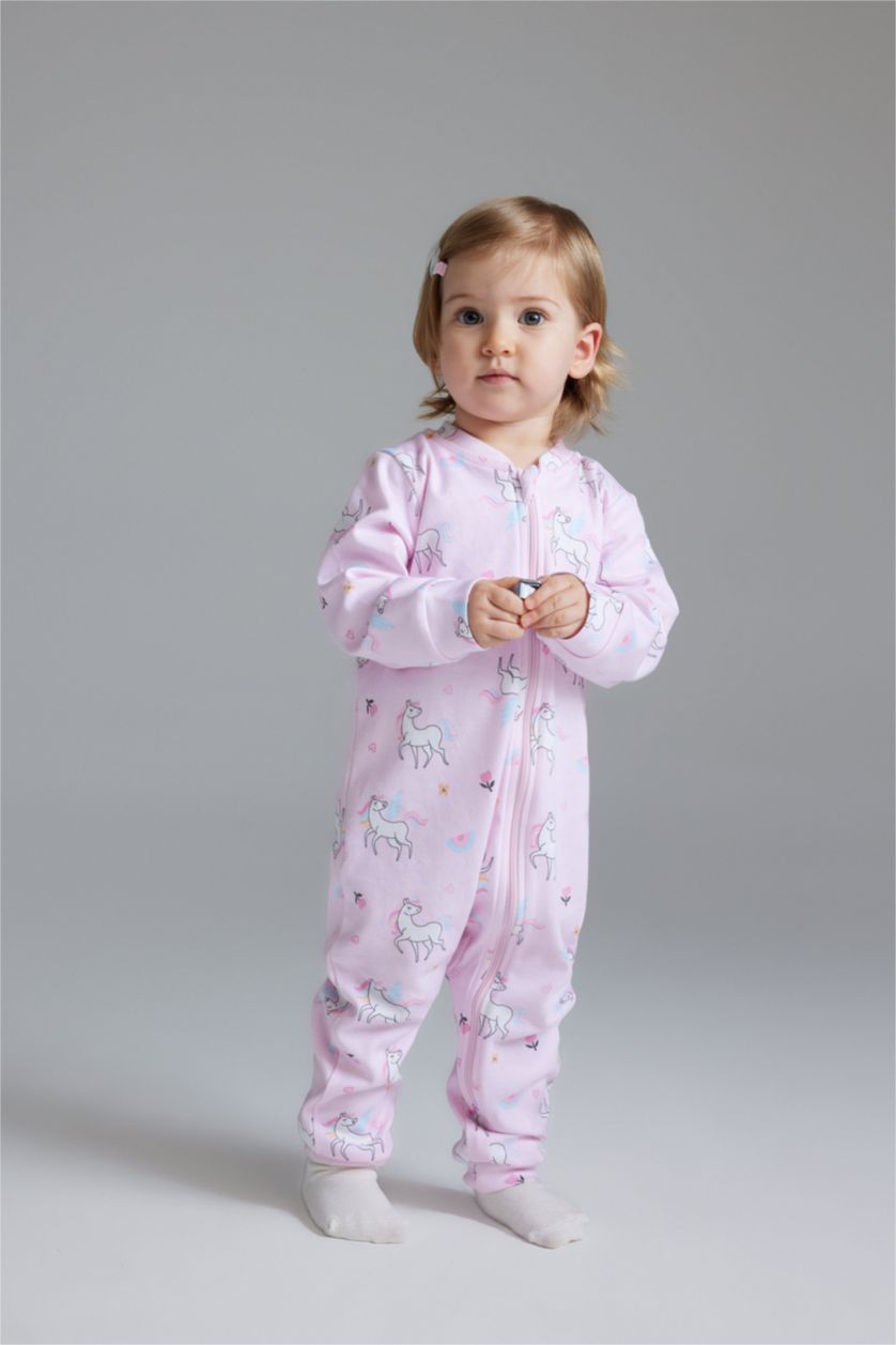 Baby Girl Light Pink Girl Baby Newborn Unicorn Printed 2 Piece Long Sleeve Jumpsuit