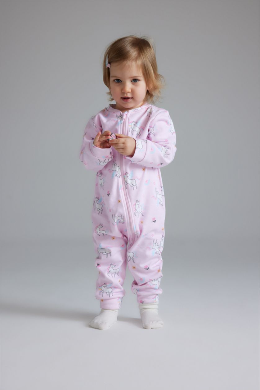 Baby Girl Light Pink Girl Baby Newborn Unicorn Printed 2 Piece Long Sleeve Jumpsuit