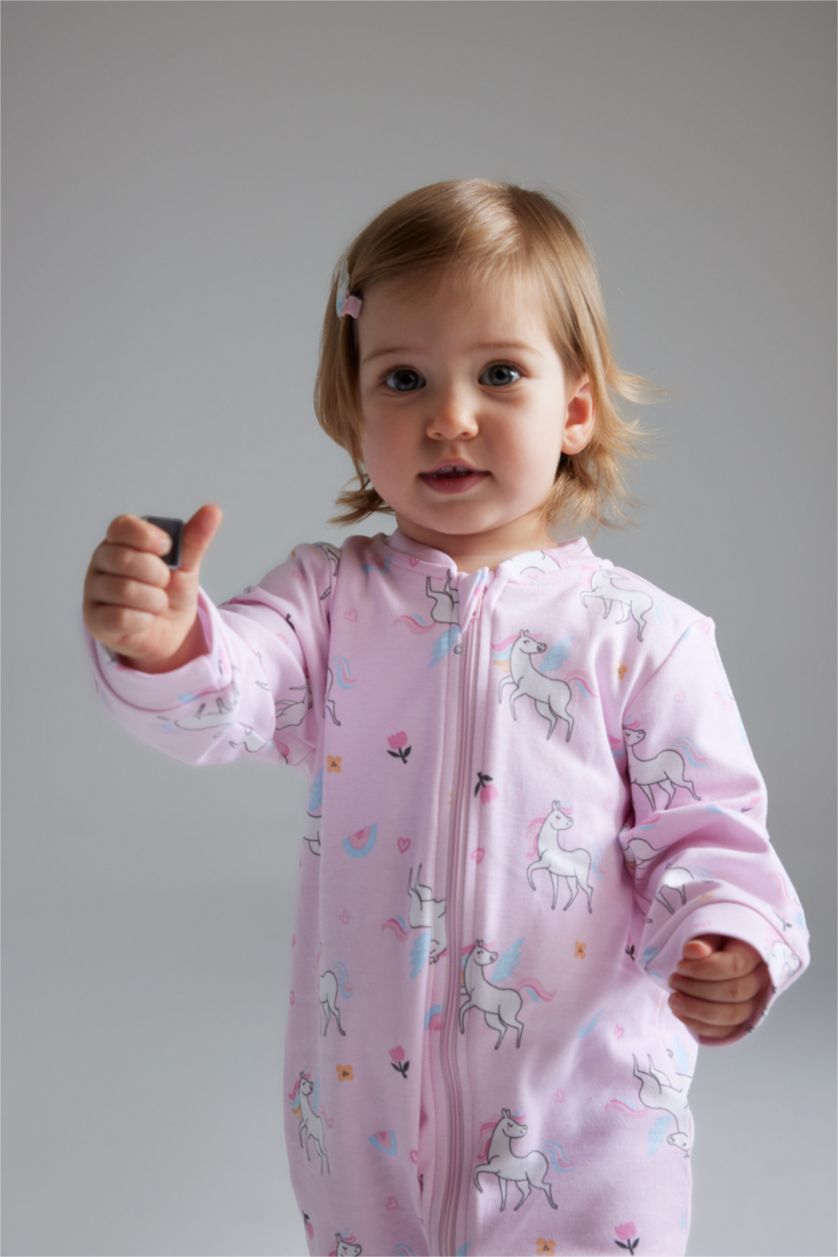 Baby Girl Light Pink Girl Baby Newborn Unicorn Printed 2 Piece Long Sleeve Jumpsuit