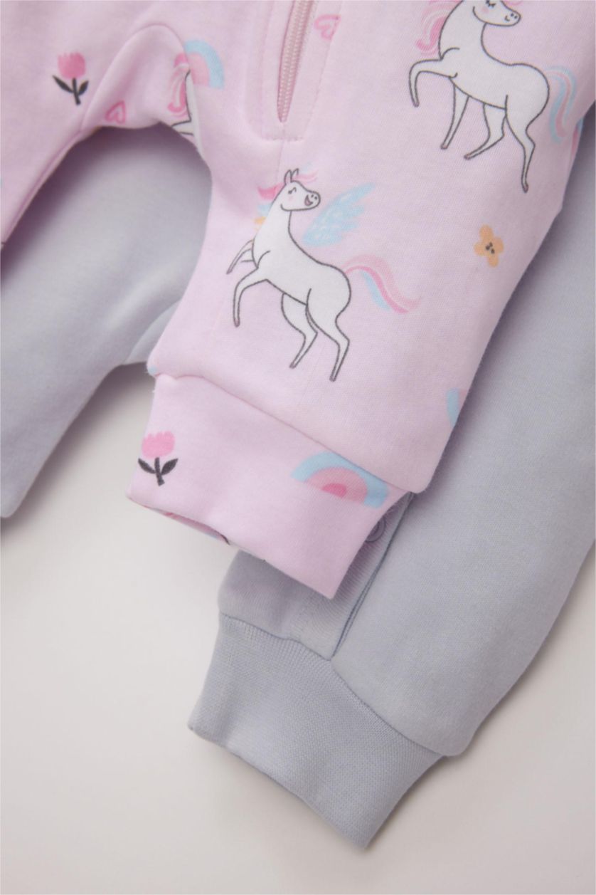 Baby Girl Light Pink Girl Baby Newborn Unicorn Printed 2 Piece Long Sleeve Jumpsuit