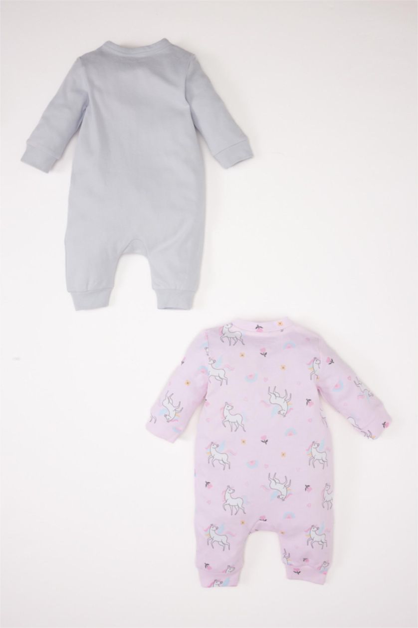 Baby Girl Light Pink Girl Baby Newborn Unicorn Printed 2 Piece Long Sleeve Jumpsuit