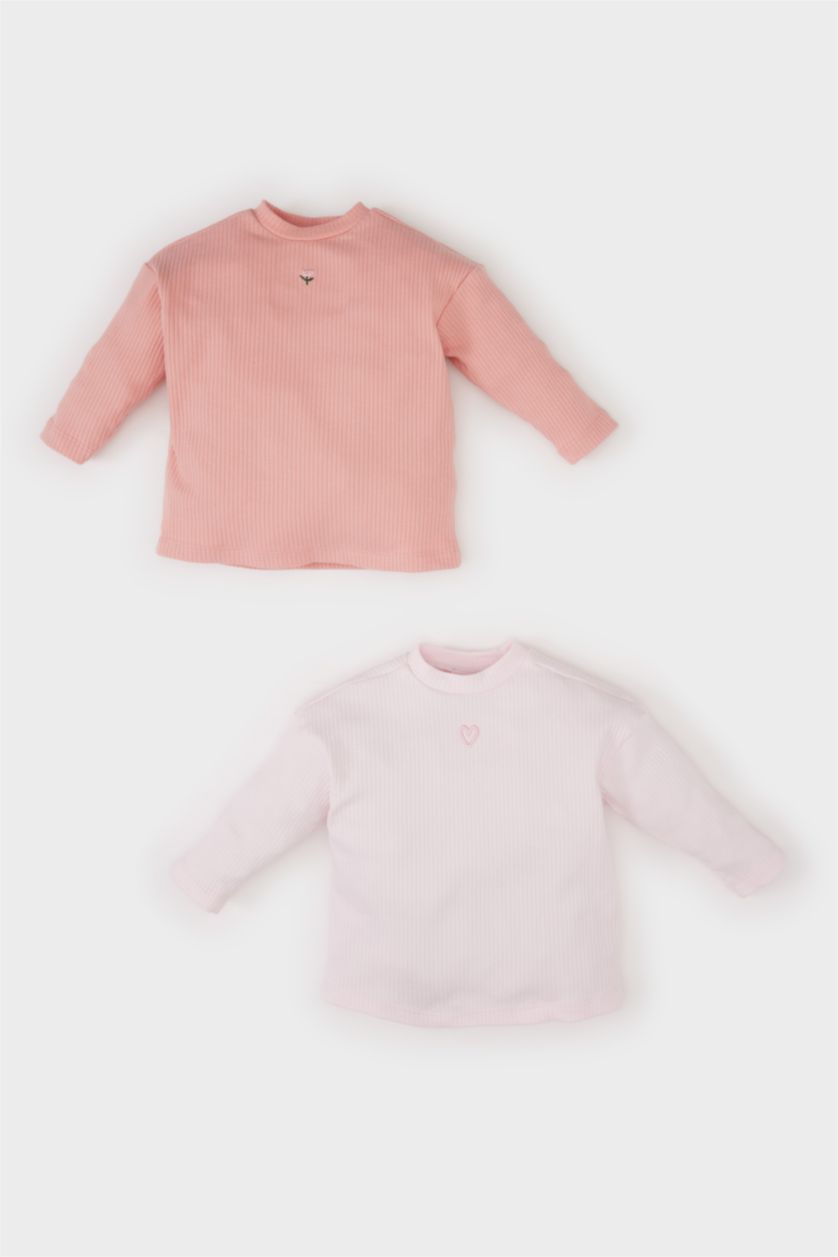 BABY GIRL Rose Baby Girl Embroidered Ribbed Camisole 2 Piece Long Sleeve T-Shirt