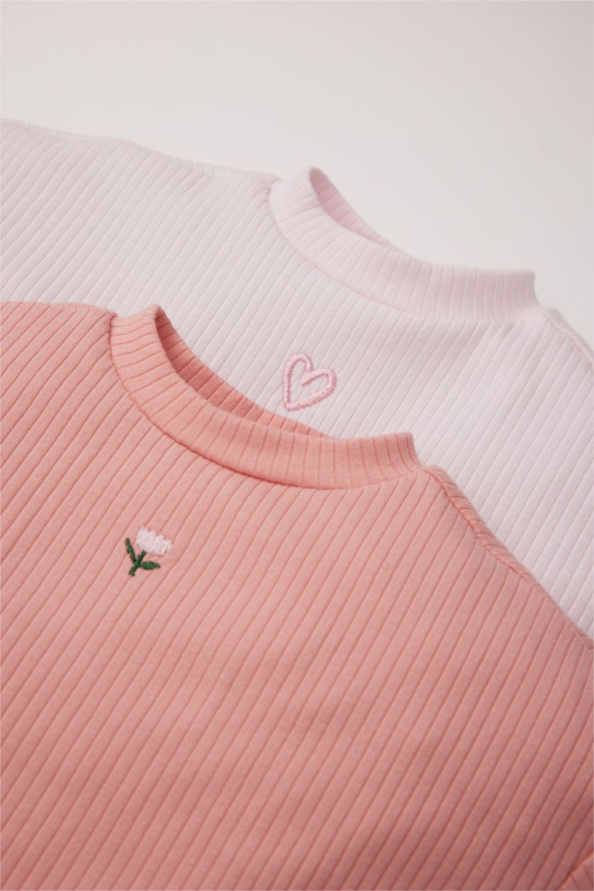 BABY GIRL Rose Baby Girl Embroidered Ribbed Camisole 2 Piece Long Sleeve T-Shirt