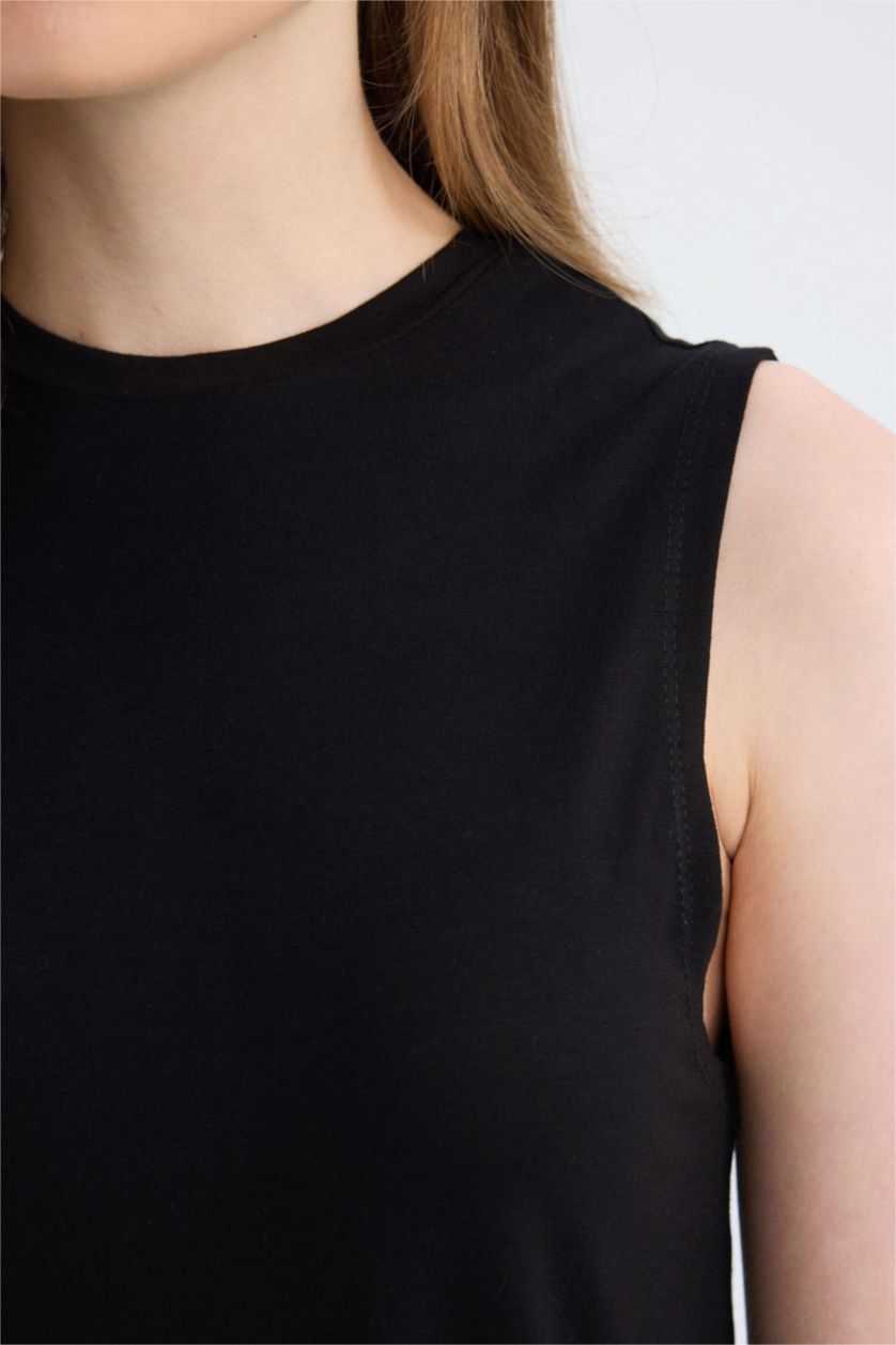 نساء أسود تونيك تيشيرت سامبل قصة مريحة بدون كم