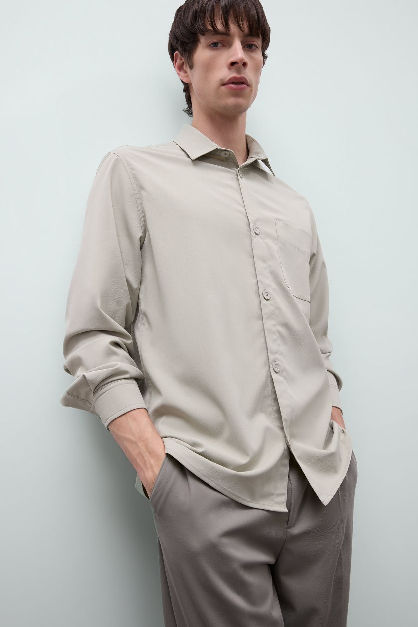 HOMME Kaki Clair Chemise à manches longues Coupe régulière
