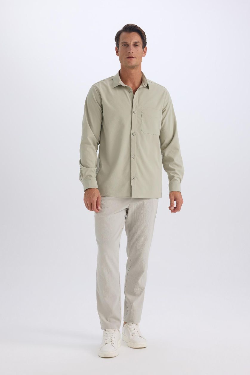 HOMME Kaki Clair Chemise à manches longues Coupe régulière