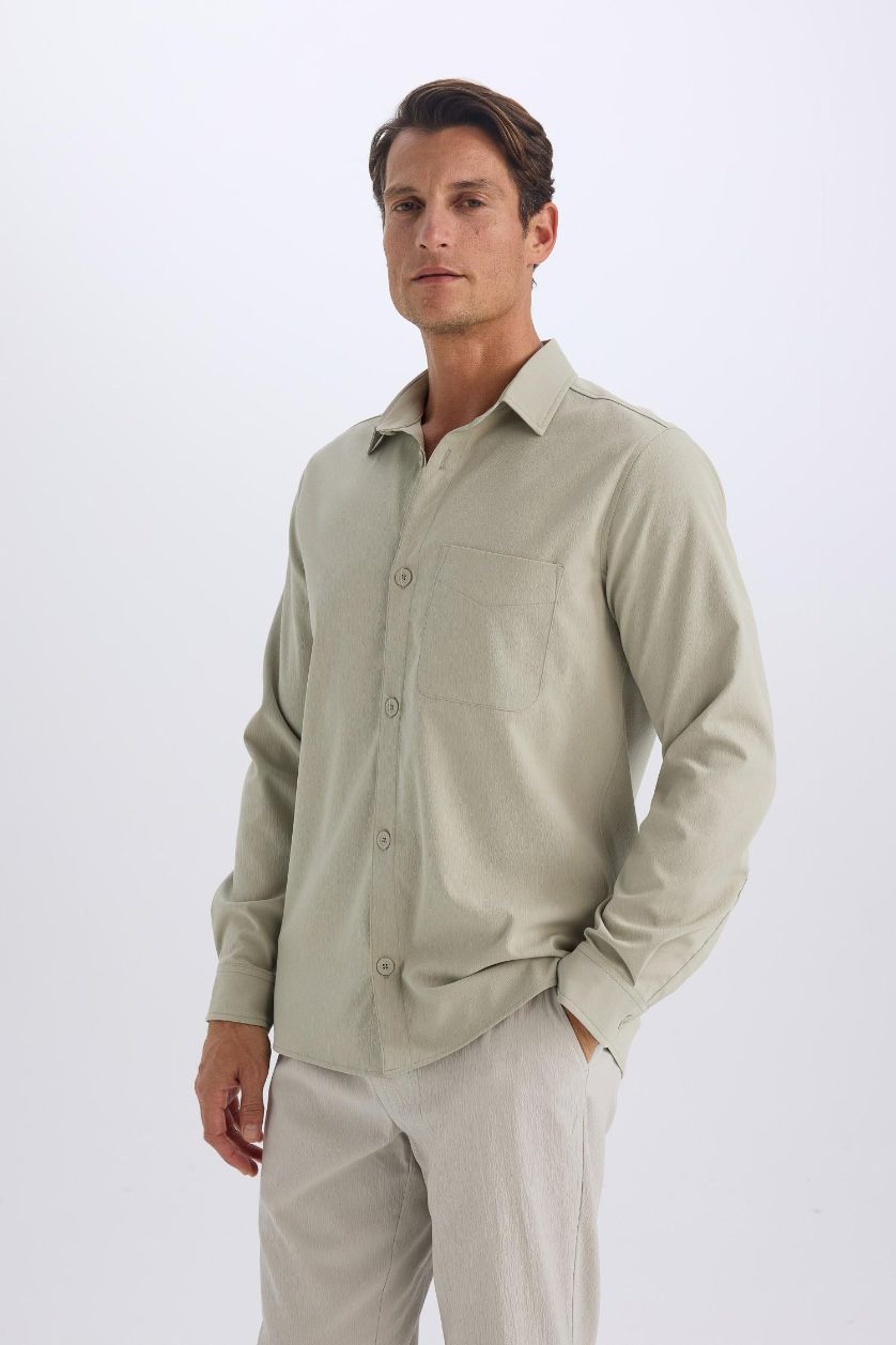 HOMME Kaki Clair Chemise à manches longues Coupe régulière