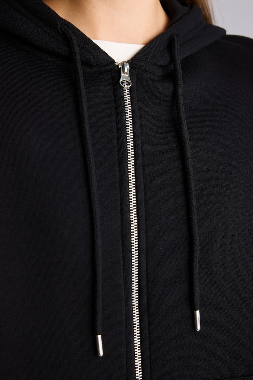 Woman Black Relax Fit Thick Sweatshirt Fabric Cardigan