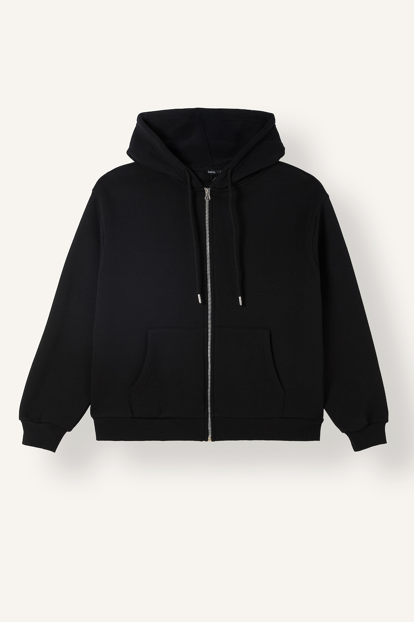 Woman Black Relax Fit Thick Sweatshirt Fabric Cardigan