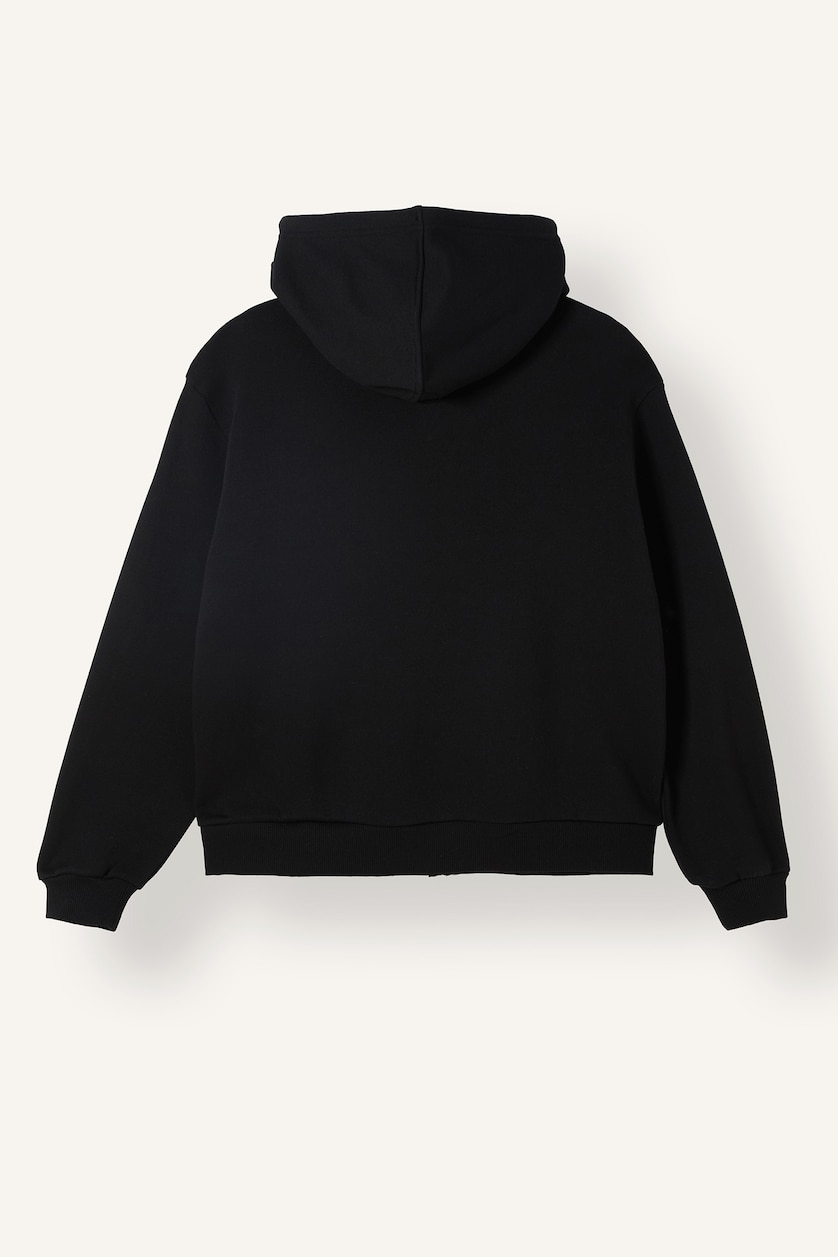Woman Black Relax Fit Thick Sweatshirt Fabric Cardigan