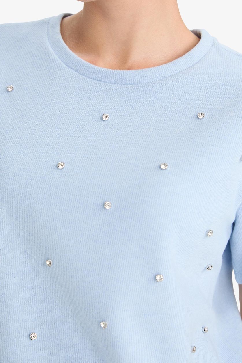 WOMAN Blue Regular Fit Crew Neck Short Sleeve T-Shirt