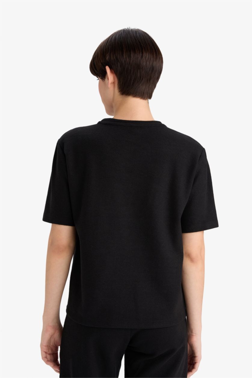 Женщины Черный Футболка с круглым вырезом и коротким рукавом, свободного кроя