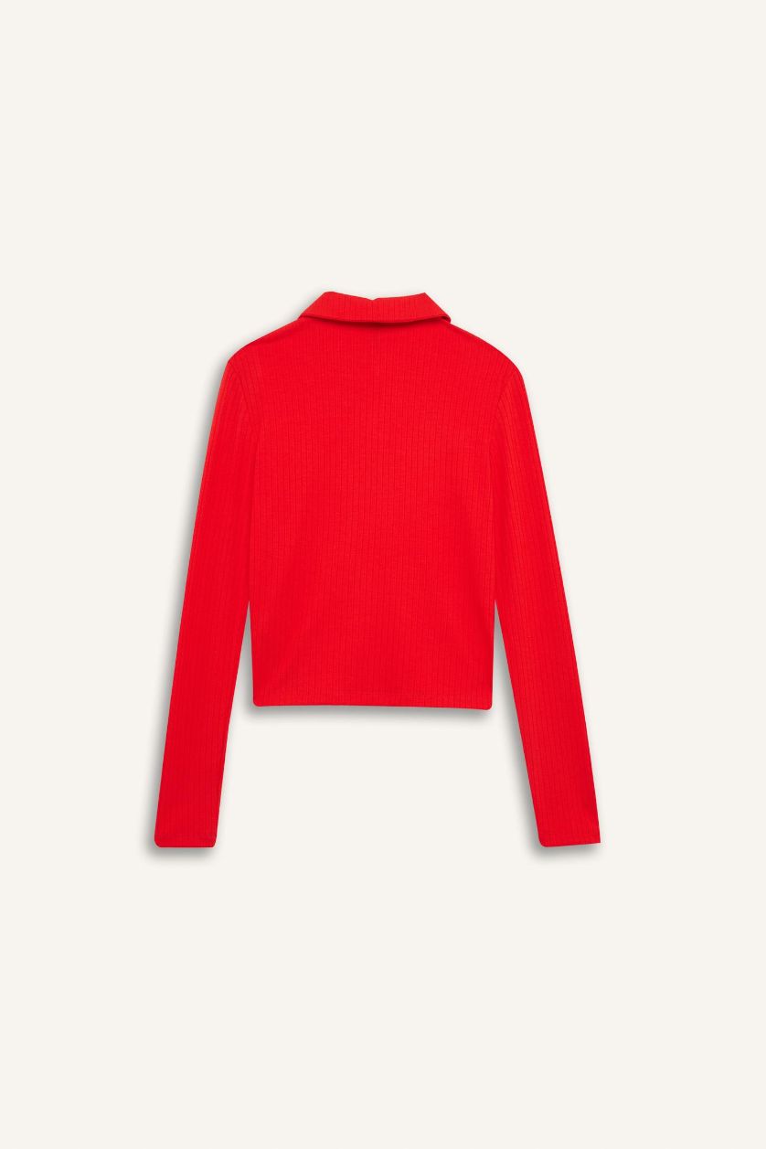 نساء مرجاني تي شيرت كم طويل مضلع سليم فيت بياقة بولو