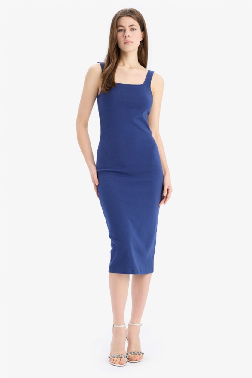 Woman NAVY Bodycon Square Collar Camisole Sleeveless Midi Dress