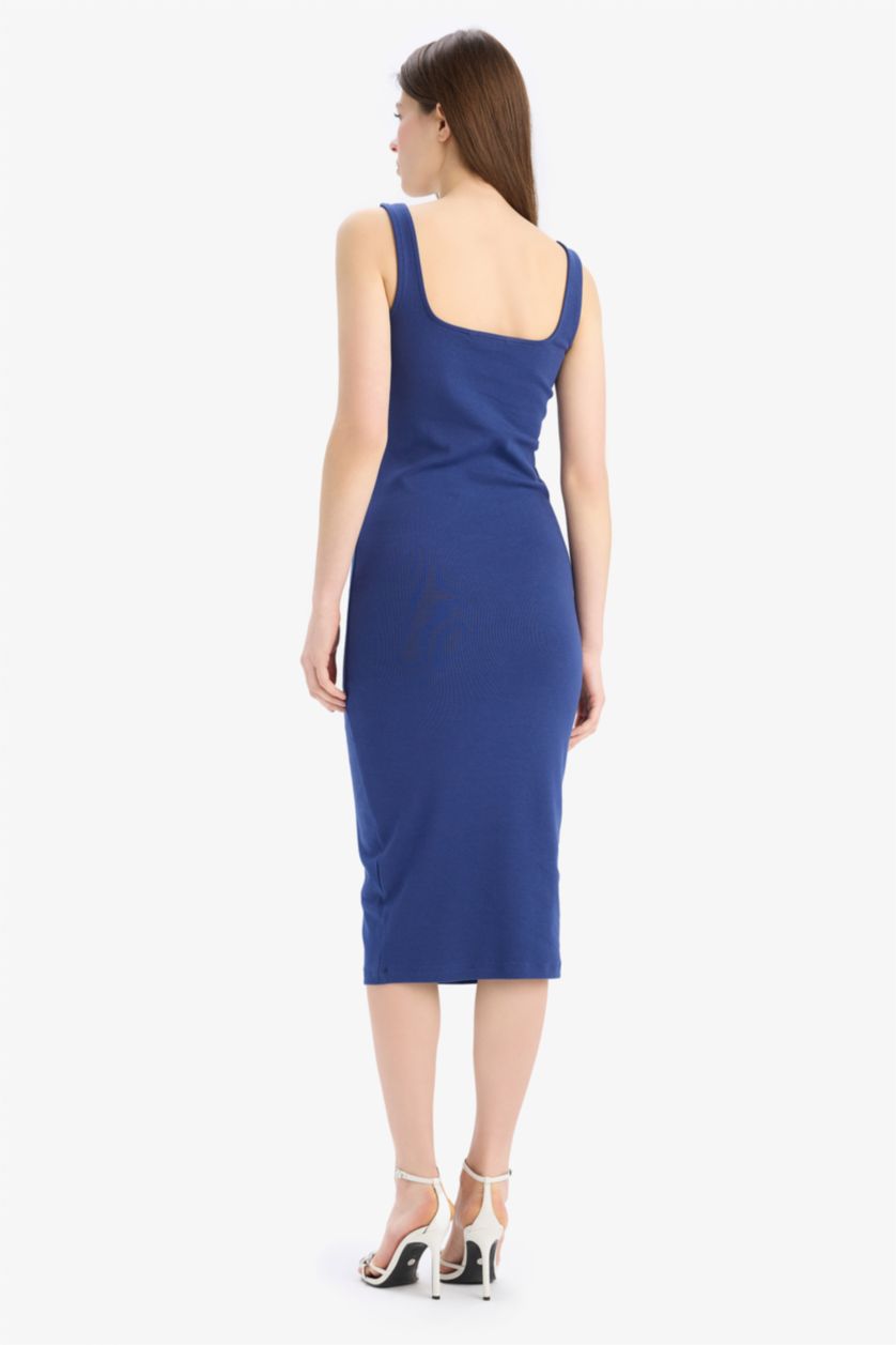 Woman NAVY Bodycon Square Collar Camisole Sleeveless Midi Dress
