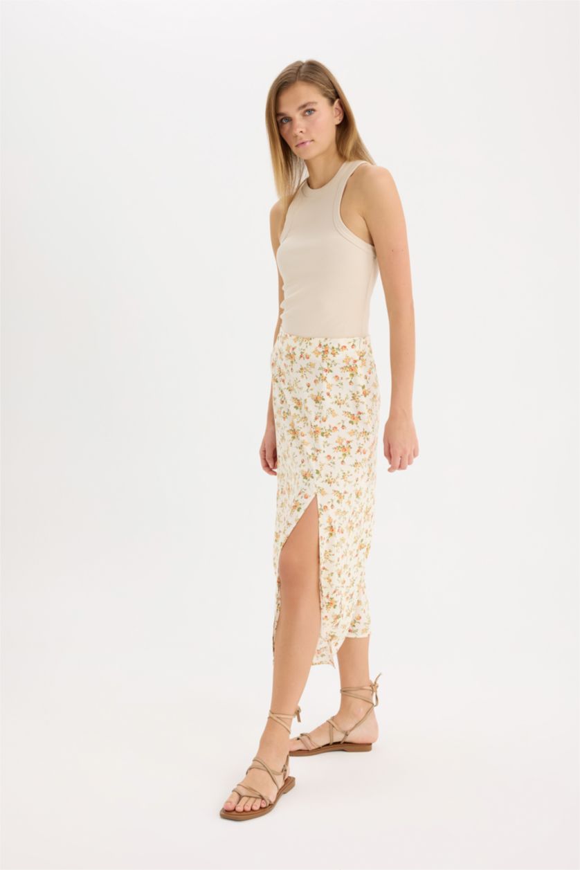 Әйелдерге экру гүлді a сызығы орташа ұзындық Тоқылған юбка