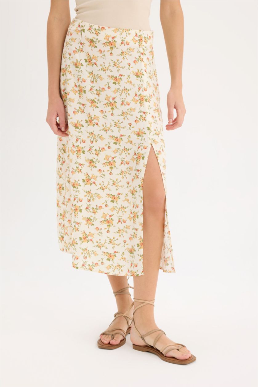 Әйелдерге экру гүлді a сызығы орташа ұзындық Тоқылған юбка