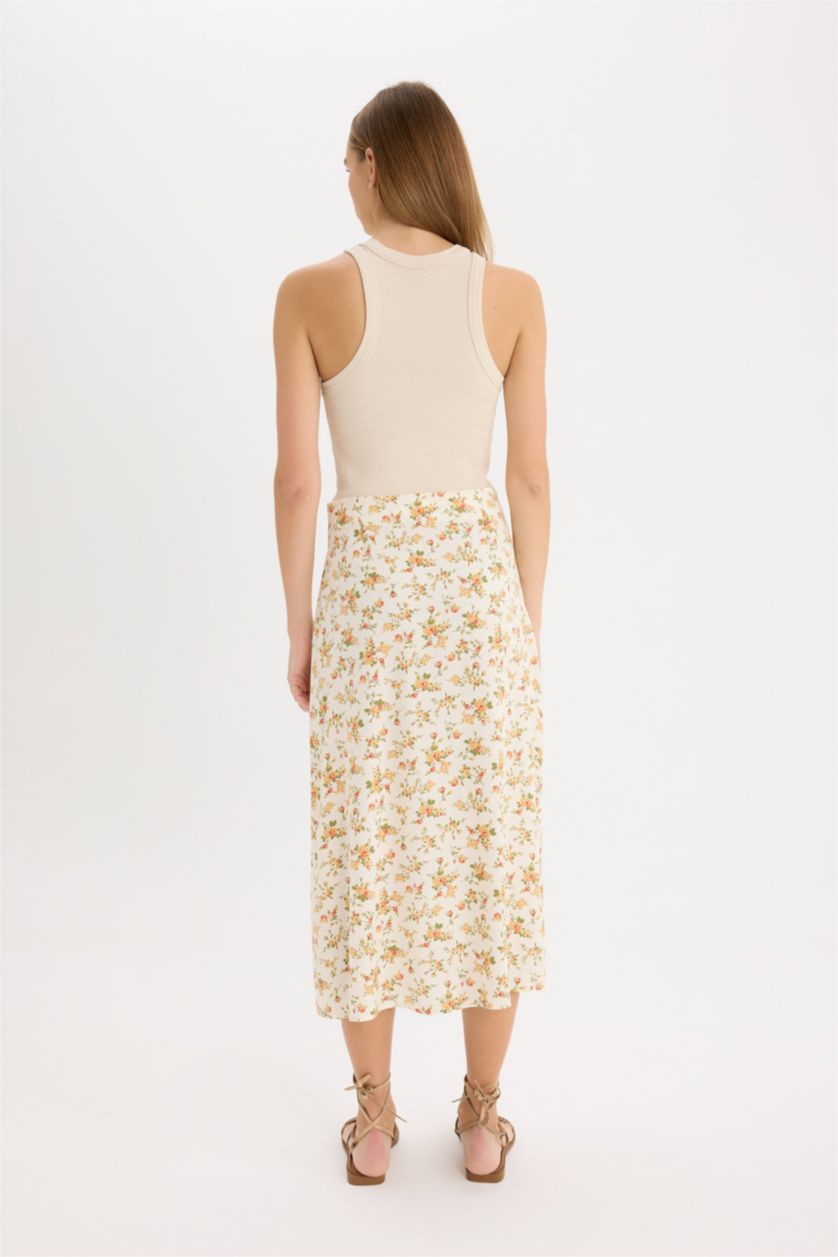 Әйелдерге экру гүлді a сызығы орташа ұзындық Тоқылған юбка