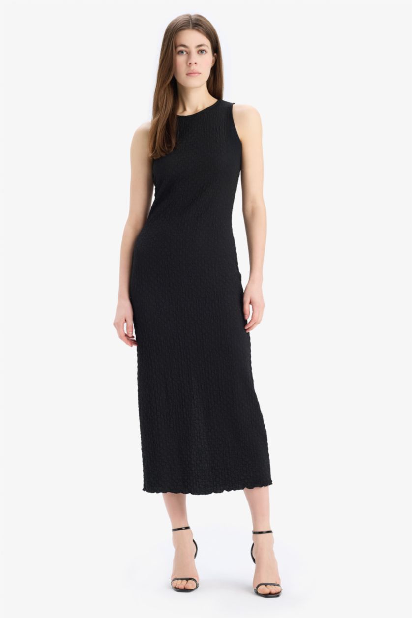 نساء أسود فستان ميدي كت بوديكون بياخة مدورة سليم فيت