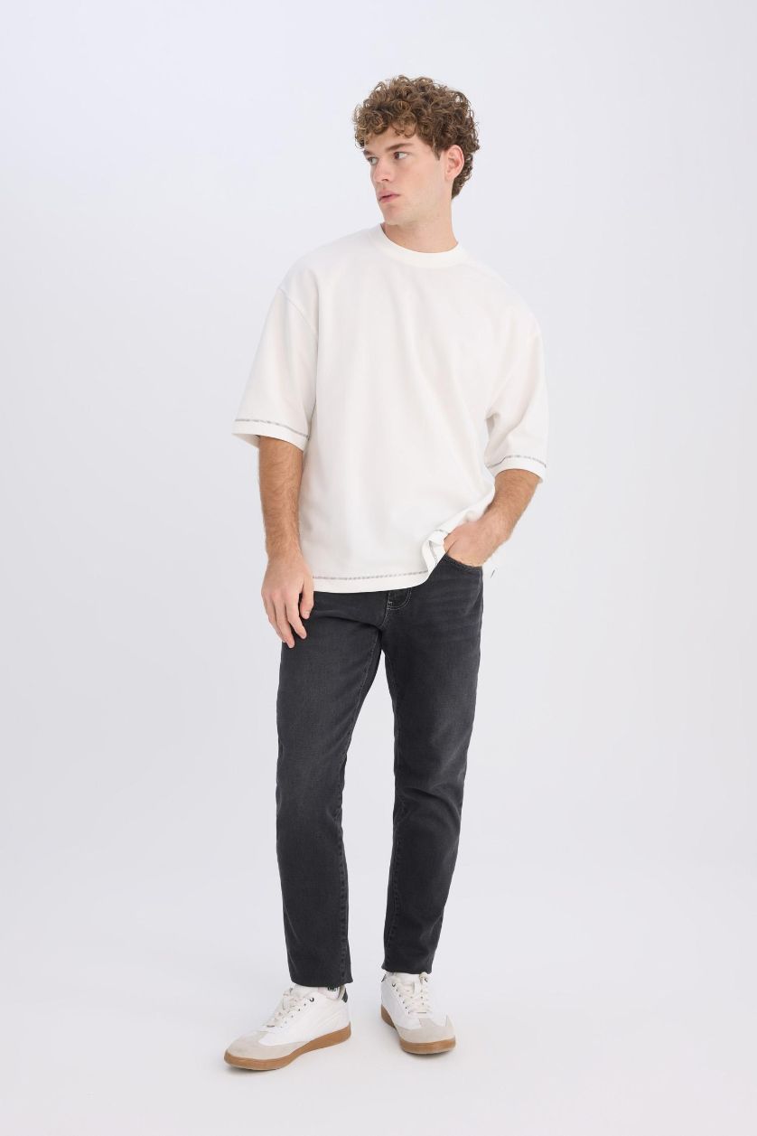 HOMME Noir Pantalon en Jean Super Skinny
