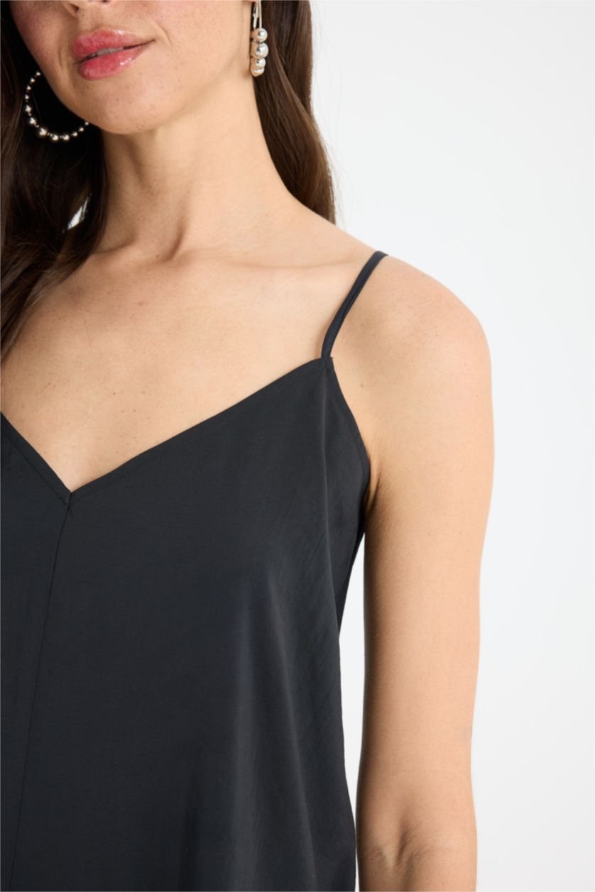 Kadın Siyah A Kesim V Yaka Modal Kolsuz Maxi Elbise