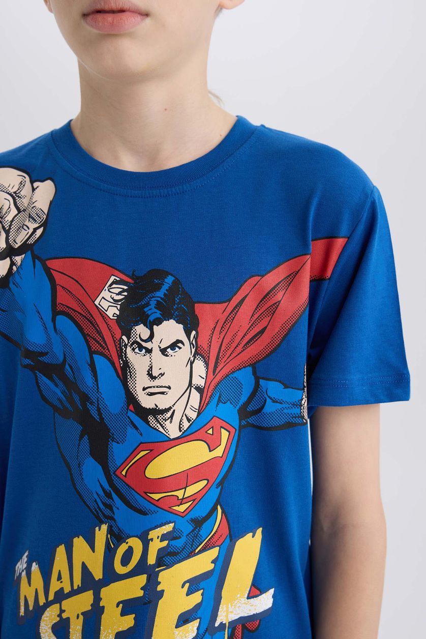 Erkek Çocuk - Genç Erkek Koyu Mavi %100 Pamuklu Superman Pijama Takımı Erkek Çocuk
