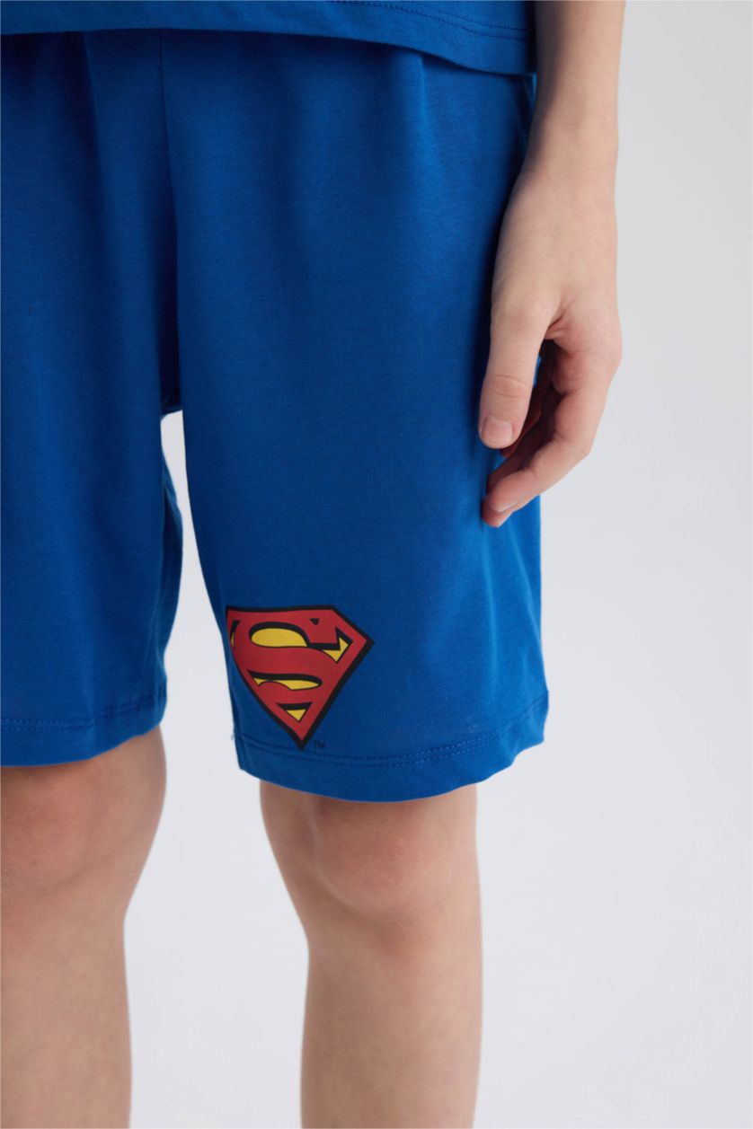 Erkek Çocuk - Genç Erkek Koyu Mavi %100 Pamuklu Superman Pijama Takımı Erkek Çocuk