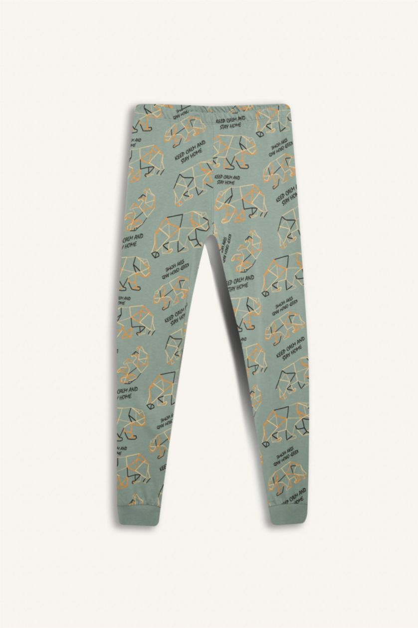 Erkek Çocuk - Genç Erkek Açık Yeşil Erkek Çocuk Pijama Takımı Desenli Uzun Kollu Üst Uzun Alt