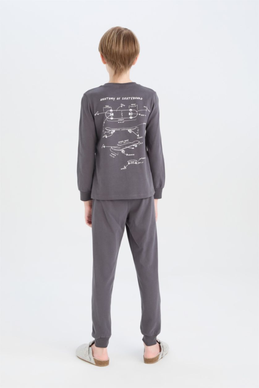 Erkek Çocuk - Genç Erkek Antrasit Erkek Çocuk Pijama Takımı Baskılı Uzun Kollu Üst Uzun Alt