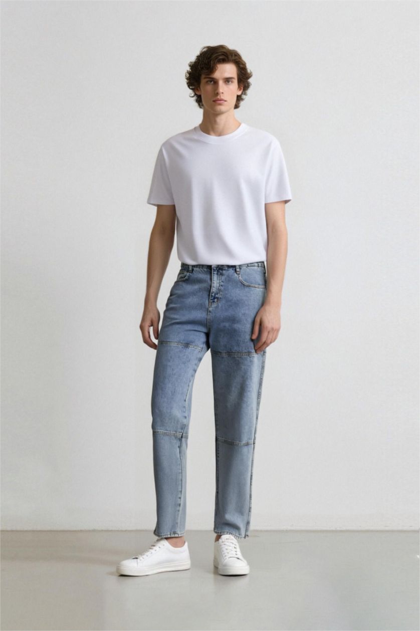 HOMME BLEU Clair Pantalon en Jean à Coupe décontractée et jambes larges