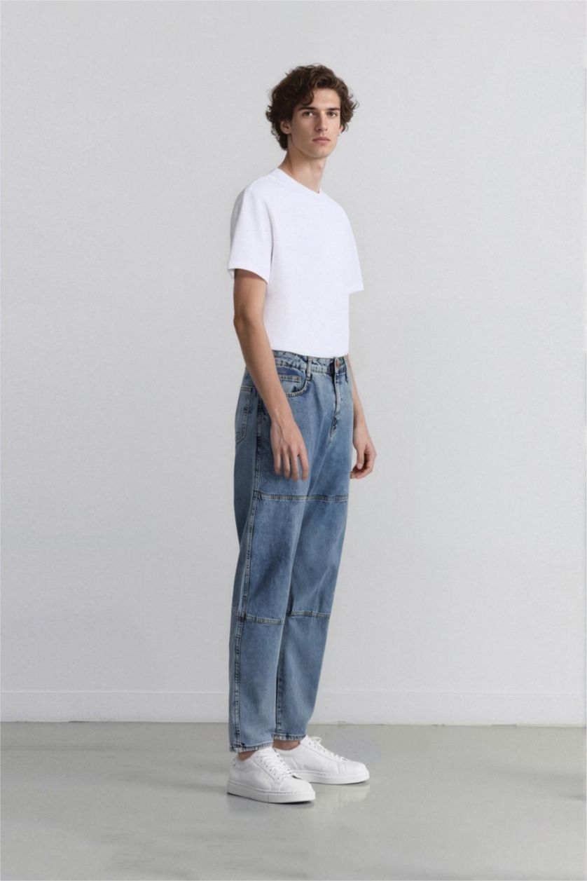 HOMME BLEU Clair Pantalon en Jean à Coupe décontractée et jambes larges