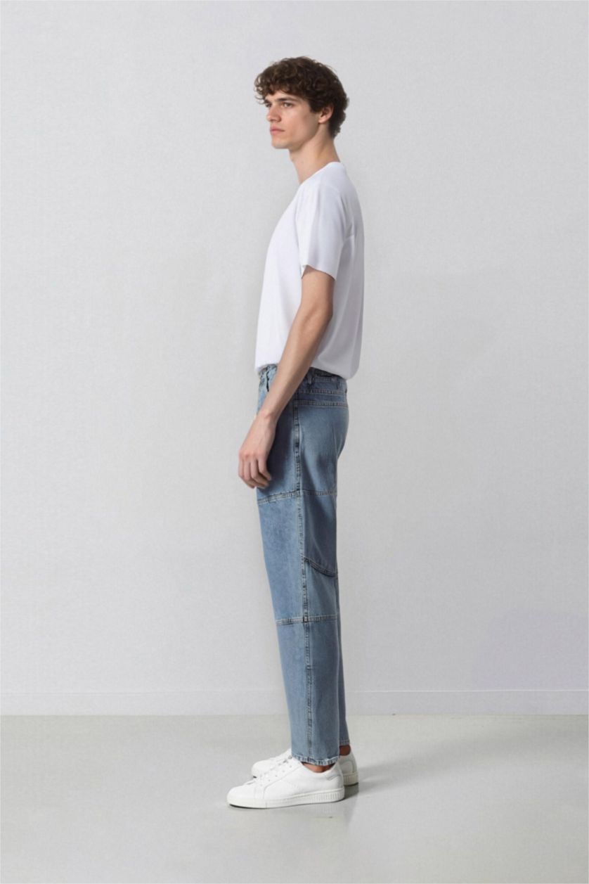 HOMME BLEU Clair Pantalon en Jean à Coupe décontractée et jambes larges